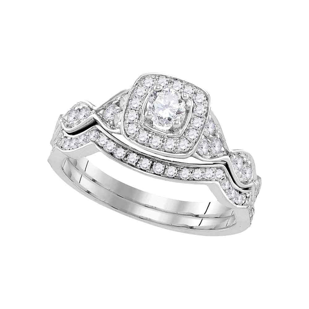 14kt White Gold Round Diamond Bridal Wedding Ring Band Set 3/4 Cttw