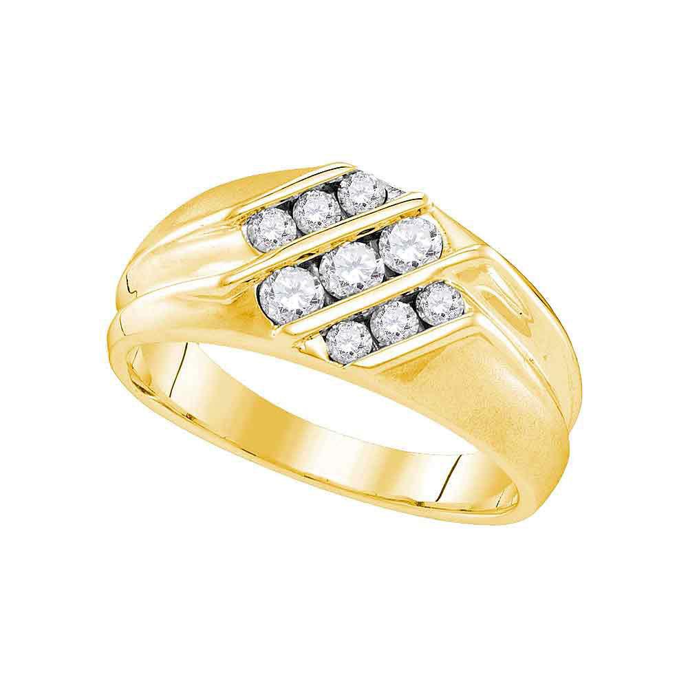 10kt Yellow Gold Mens Round Diamond Wedding Triple Row Band Ring 5/8 Cttw