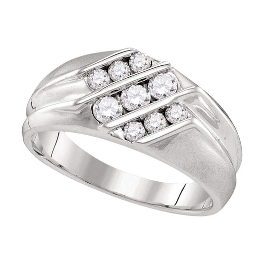 10kt White Gold Mens Round Diamond Wedding Triple Row Band Ring 5/8 Cttw