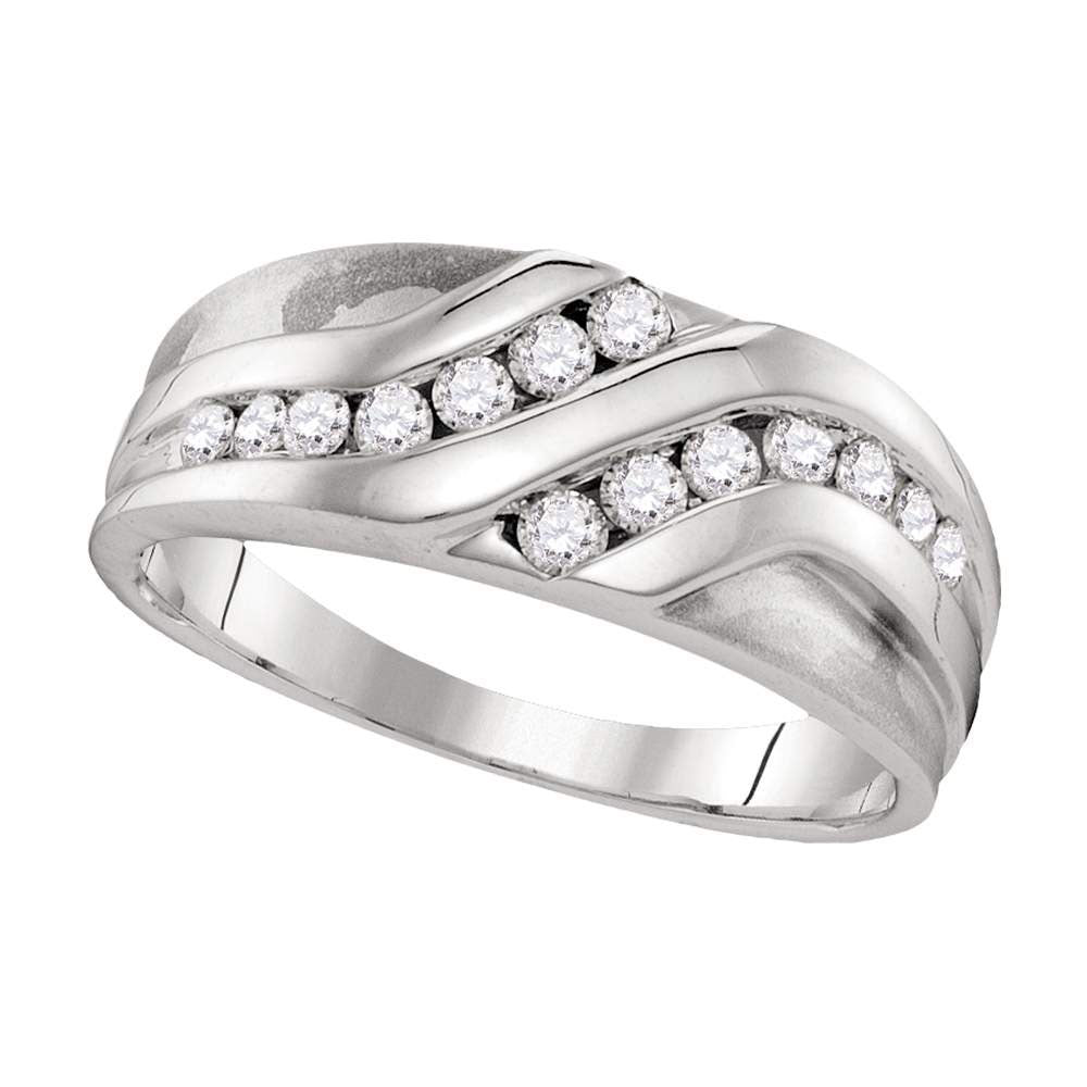 10kt White Gold Mens Round Diamond Wedding Band Ring 1/2 Cttw