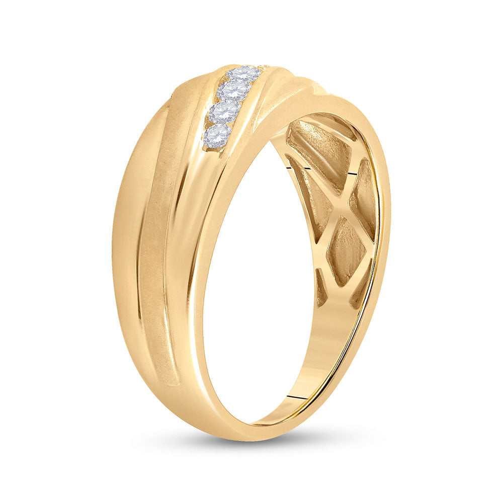 10kt Yellow Gold Mens Round Diamond Diagonal Wedding Band Ring 1/2 Cttw