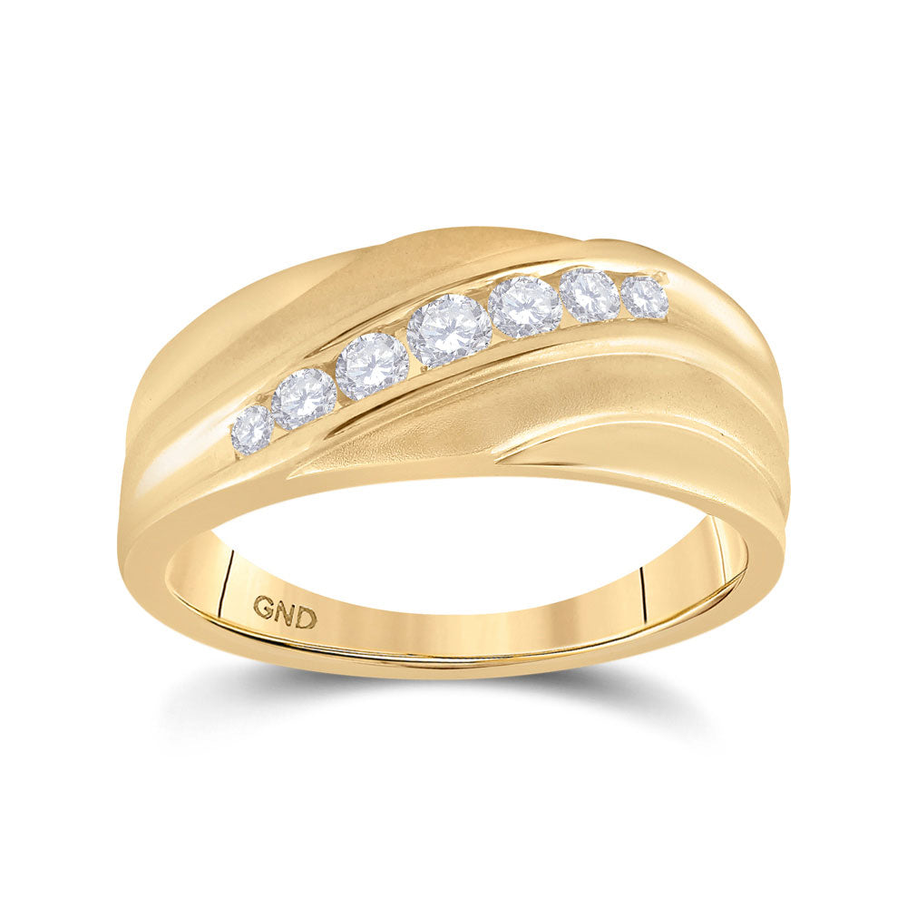 10kt Yellow Gold Mens Round Diamond Diagonal Wedding Band Ring 1/2 Cttw