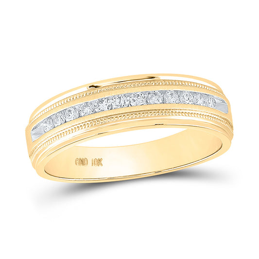 10kt Yellow Gold Mens Round Diamond Wedding Single Row Band Ring 1/4 Cttw