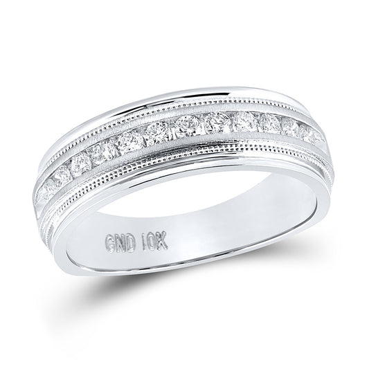 10kt White Gold Mens Round Diamond Wedding Single Row Band Ring 1/2 Cttw