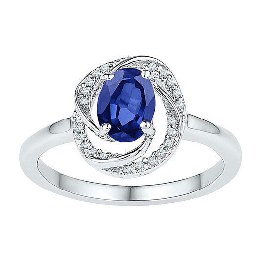 10kt White Gold Womens Oval Lab-Created Blue Sapphire Solitaire Ring 1-1/4 Cttw