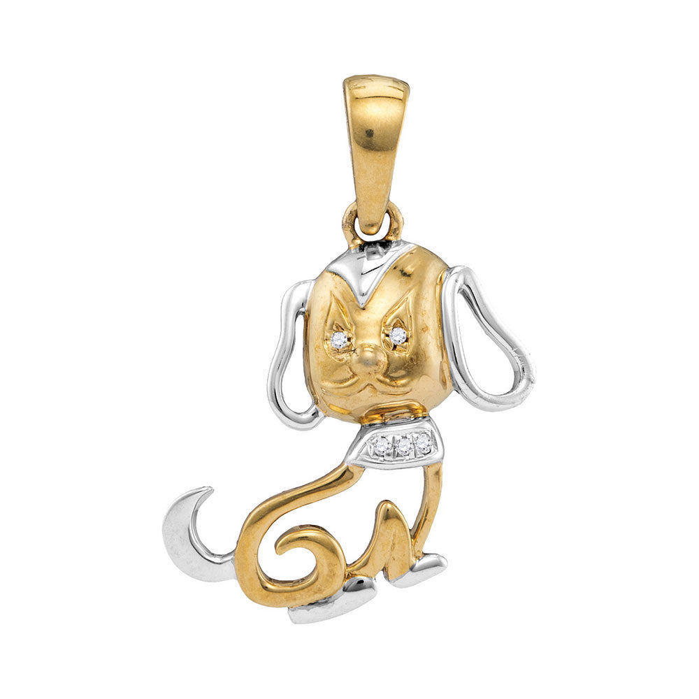 10kt Two-tone Gold Womens Round Diamond Dog Doggy Pendant .01 Cttw