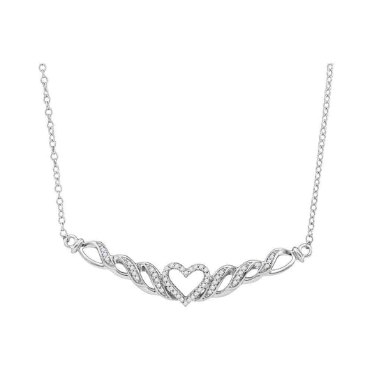 10kt White Gold Womens Round Diamond Heart Necklace 1/8 Cttw