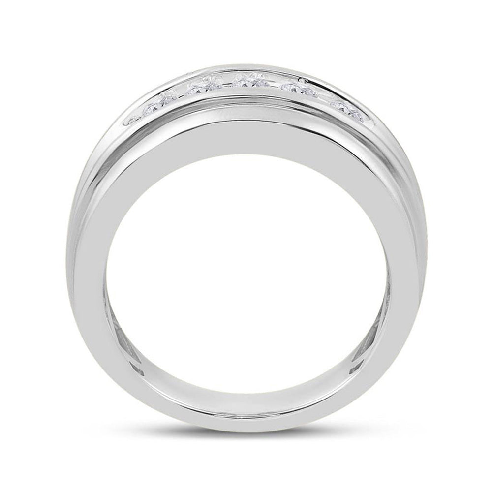 14k White Gold Round Channel-set Diamond Mens Wedding Band 1/2 Cttw