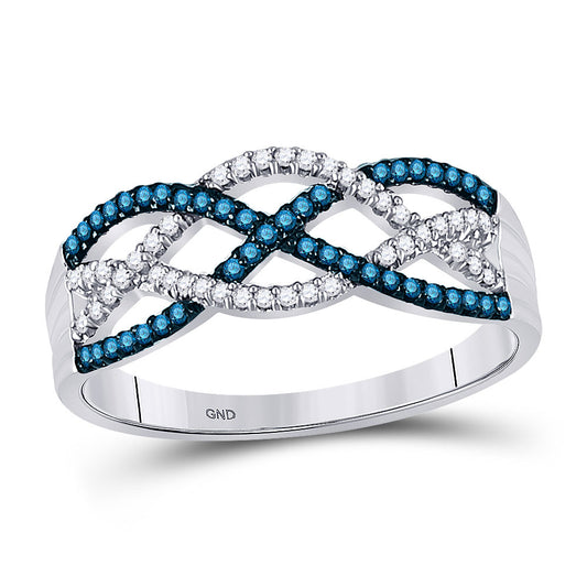 10kt White Gold Womens Round Blue Color Enhanced Diamond Woven Strand Band Ring 1/4 Cttw