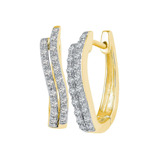 10kt Yellow Gold Womens Round Diamond Hoop Earrings 1/5 Cttw