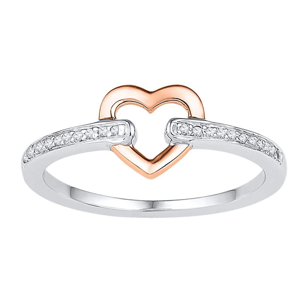 10kt Two-tone Gold Womens Round Diamond Heart Ring 1/20 Cttw