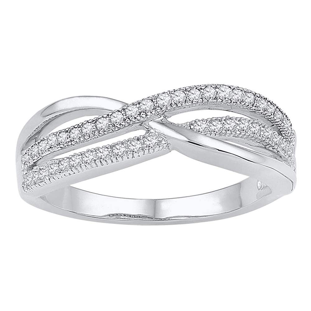 10kt White Gold Womens Round Diamond Crossover Band Ring 1/5 Cttw