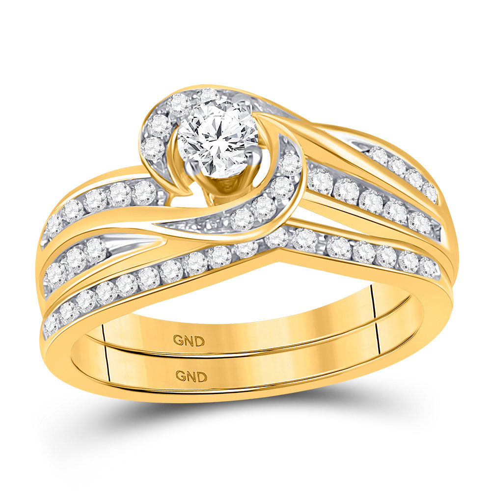 10k Yellow Gold Round Diamond Swirl Bridal Wedding Ring Band Set 1/2 Cttw