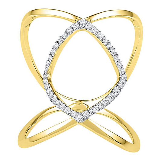 10kt Yellow Gold Womens Round Diamond Open Strand Knuckle Fashion Ring 1/6 Cttw