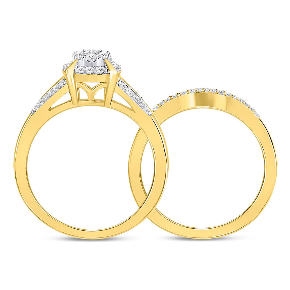 10kt Yellow Gold Round Diamond Bridal Wedding Ring Band Set 3/8 Cttw