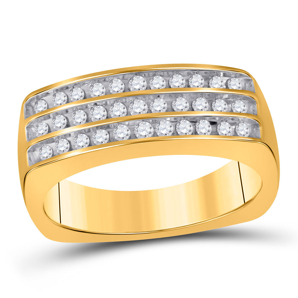 10kt Yellow Gold Mens Round Diamond 3-Row Band Ring 1/2 Cttw