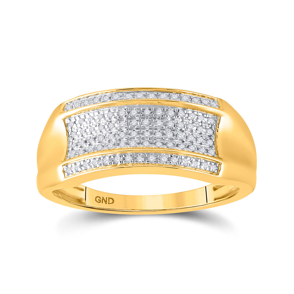 10kt Yellow Gold Mens Round Diamond Pave Band Ring 1/6 Cttw
