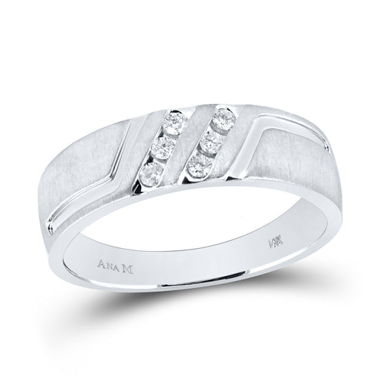 14k White Gold Mens Round Diamond Wedding Anniversary Band Ring 1/6 Cttw