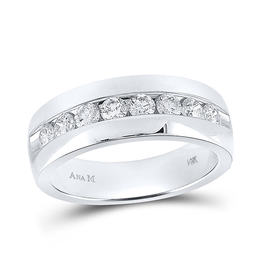 14kt White Gold Mens Round Diamond Wedding Band Ring 1 Cttw