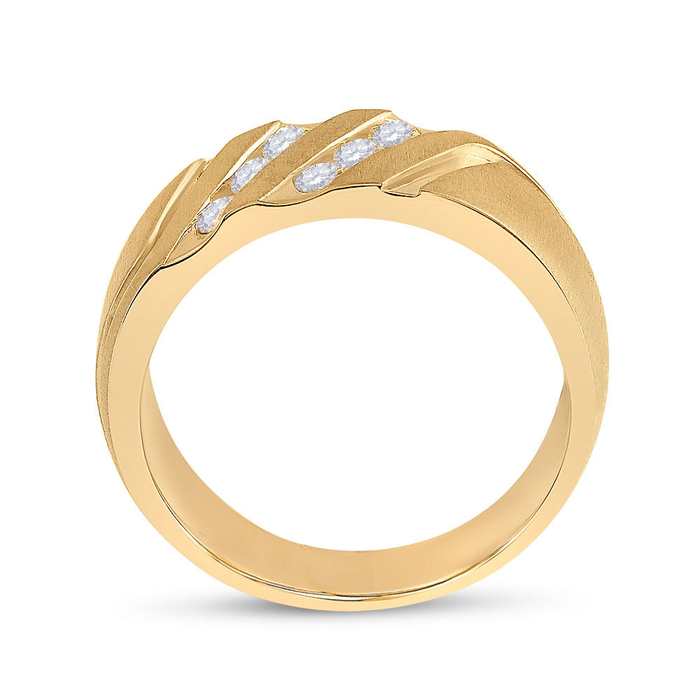 14kt Yellow Gold Mens Round Diamond Wedding Double Row Band Ring 1/2 Cttw