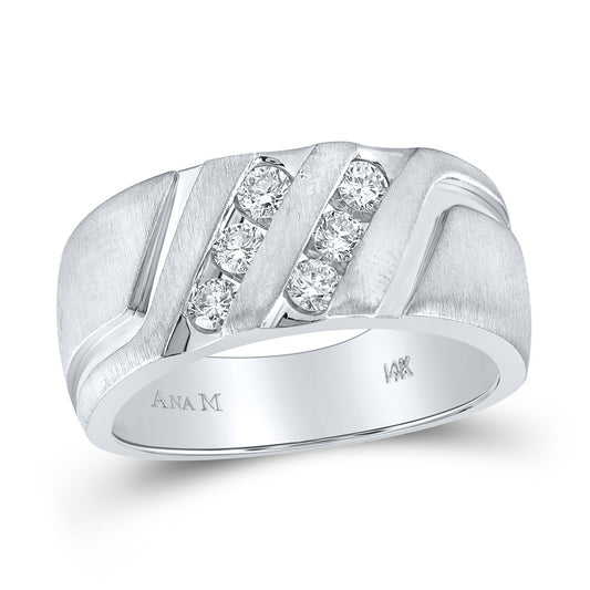 14kt White Gold Mens Round Diamond Wedding Double Row Band Ring 1/2 Cttw