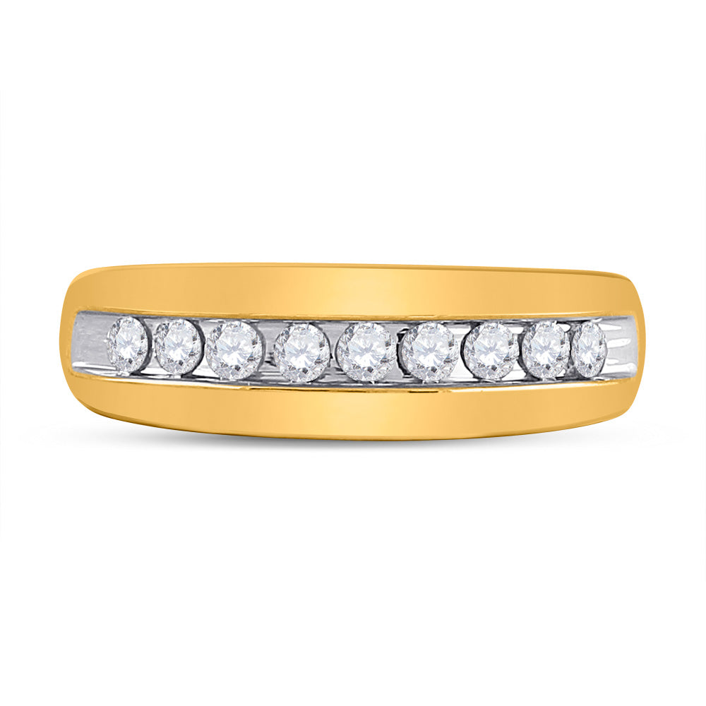 10kt Yellow Gold Mens Round Diamond Wedding Single Row Band Ring 1/2 Cttw