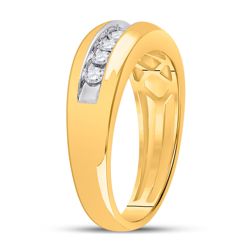 10kt Yellow Gold Mens Round Diamond Wedding Single Row Band Ring 1/2 Cttw