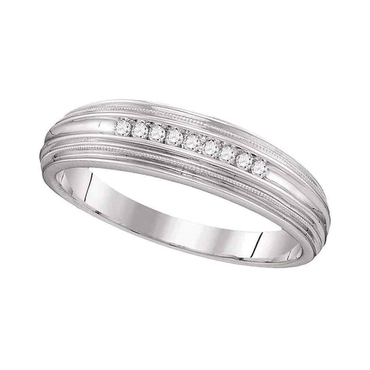 10kt White Gold Mens Round Diamond Ridged Edges Wedding Anniversary Band Ring 1/10 Cttw