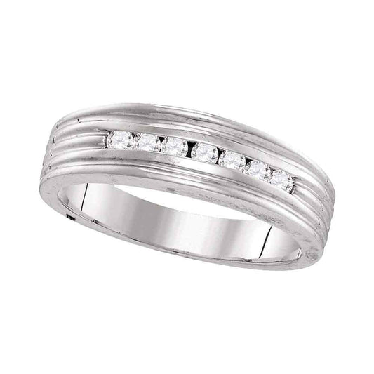 10kt White Gold Mens Round Diamond Ribbed Wedding Band Ring 1/4 Cttw