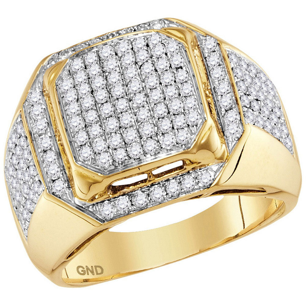 10kt Yellow Gold Mens Round Diamond Square Elevated Cluster Ring 1-1/2 Cttw