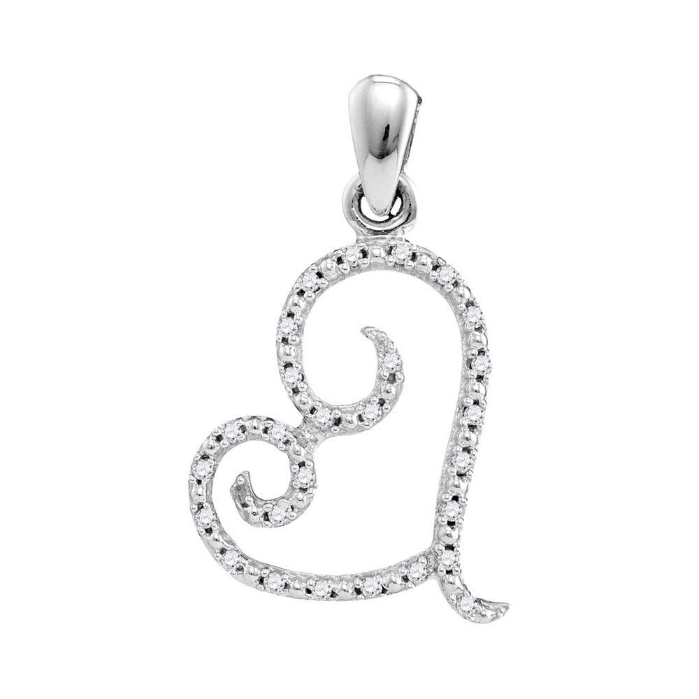 10kt White Gold Womens Round Diamond Curled Heart Pendant 1/10 Cttw