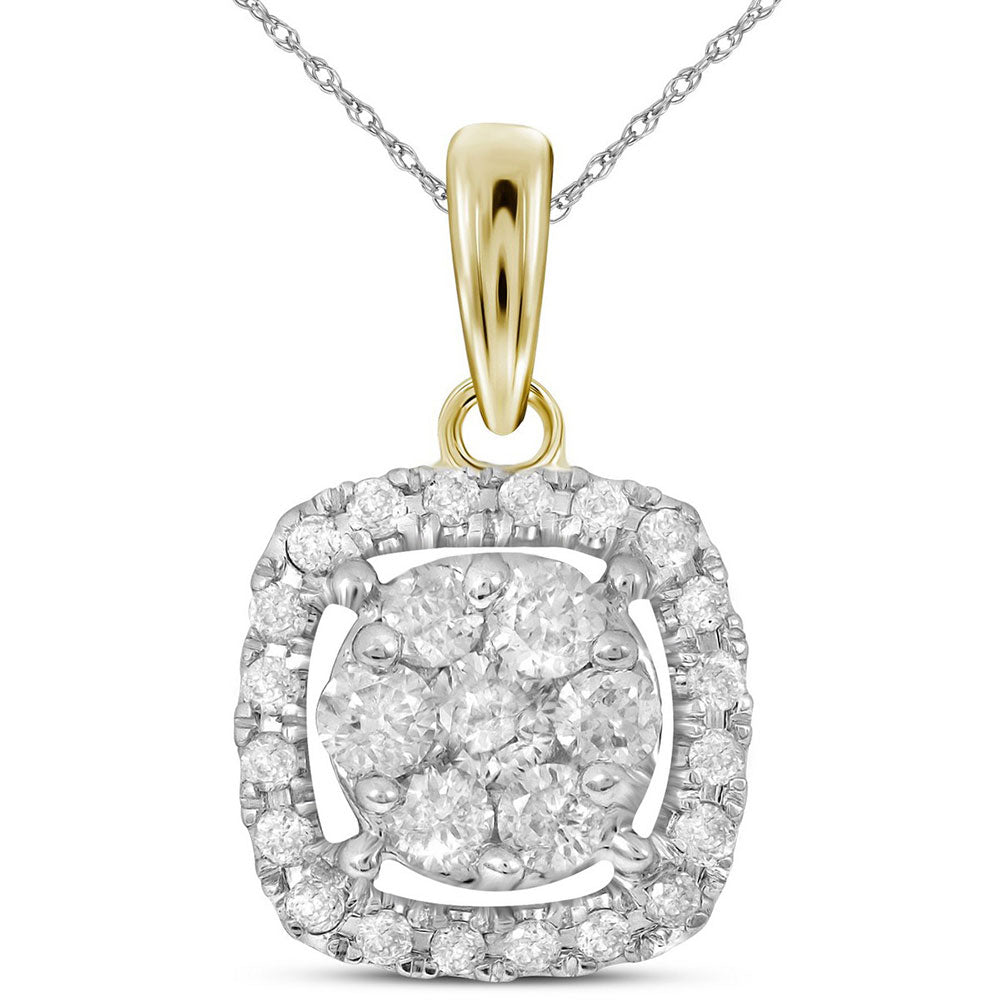 14kt Yellow Gold Womens Round Diamond Square Cluster Pendant 1/4 Cttw