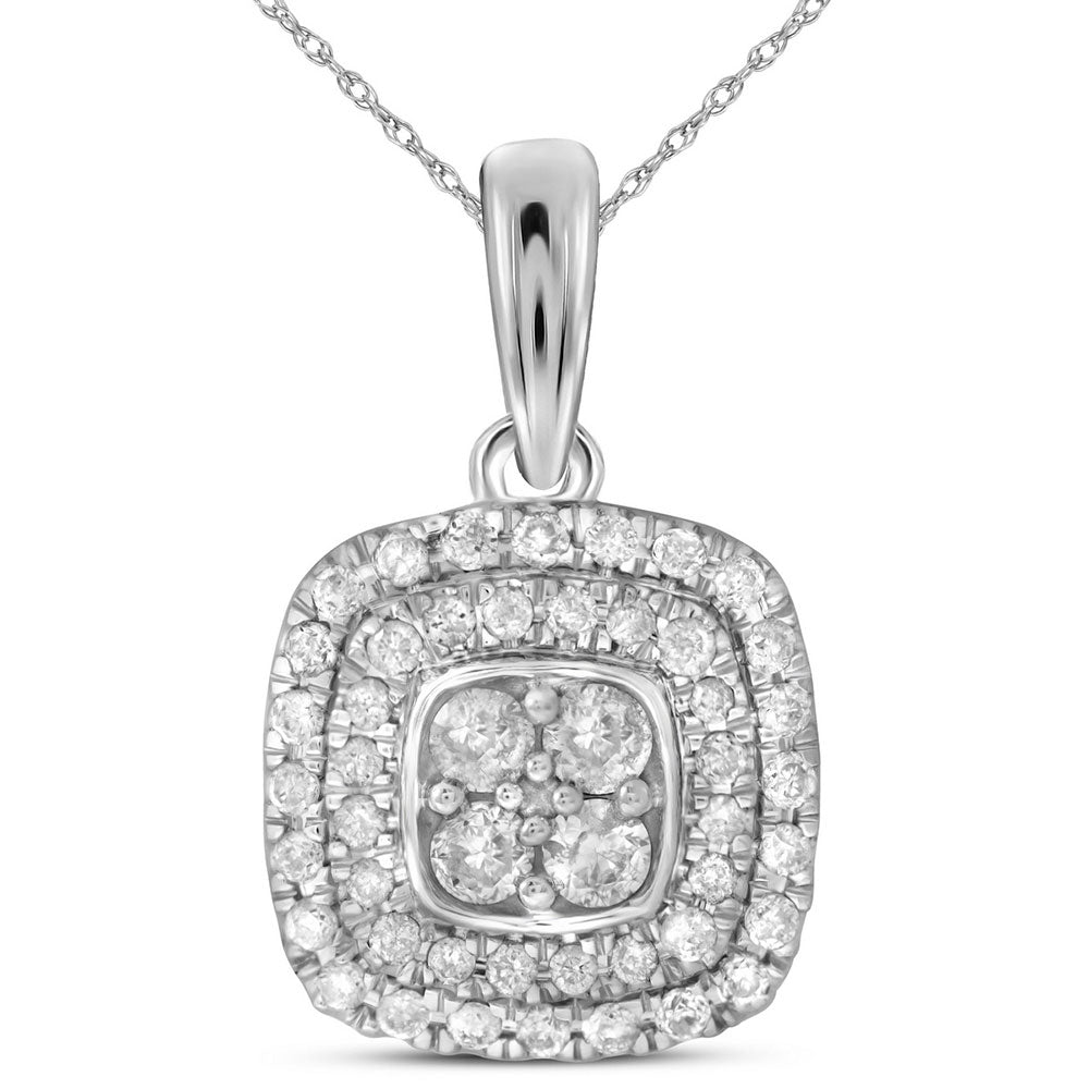14kt White Gold Womens Round Diamond Square Cluster Pendant 1/3 Cttw