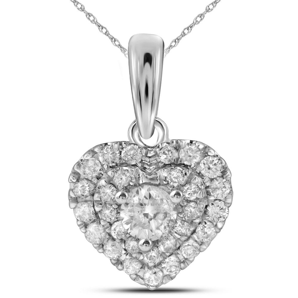 14kt White Gold Womens Round Diamond Fashion Heart Pendant 1/3 Cttw