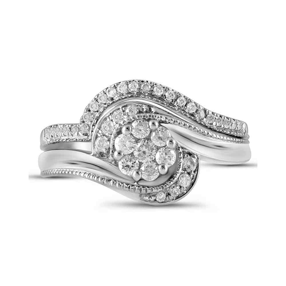 14kt White Gold Round Diamond Bridal Wedding Ring Band Set 3/8 Cttw