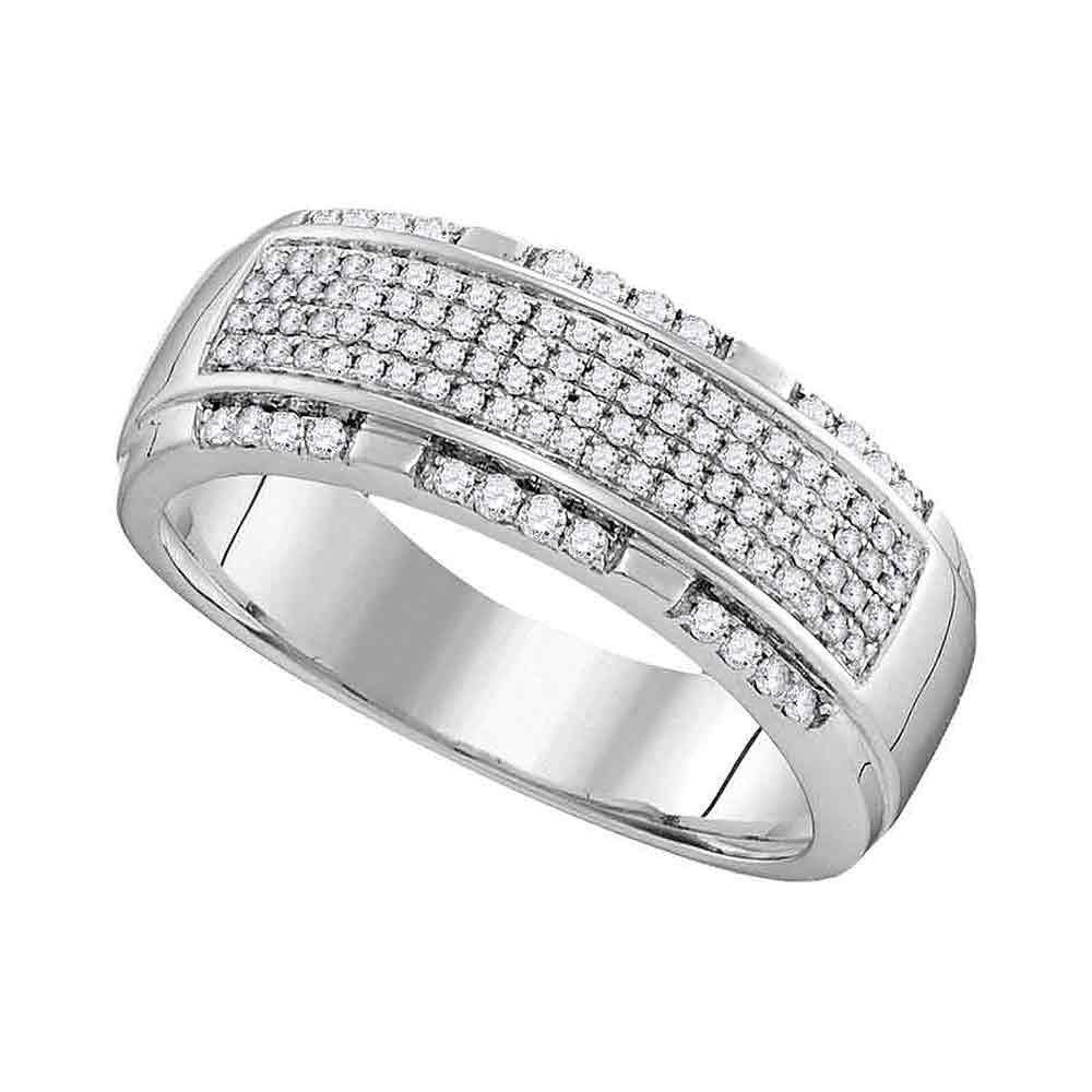 10kt White Gold Mens Round Diamond Pave Band Ring 1/2 Cttw