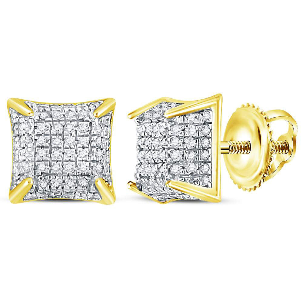 10kt Yellow Gold Mens Round Diamond Square Stud Earrings 1/3 Cttw