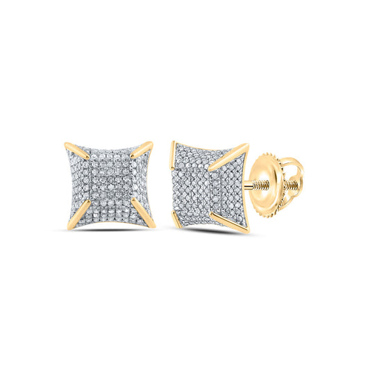 10kt Yellow Gold Mens Round Diamond Square Earrings 1/2 Cttw