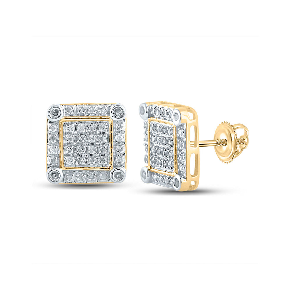 10kt Yellow Gold Mens Round Diamond Square Earrings 1/4 Cttw