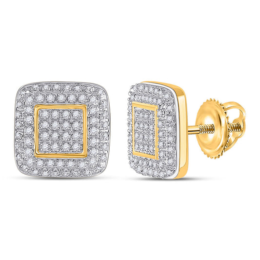 10kt Yellow Gold Mens Round Diamond Square Earrings 1/3 Cttw