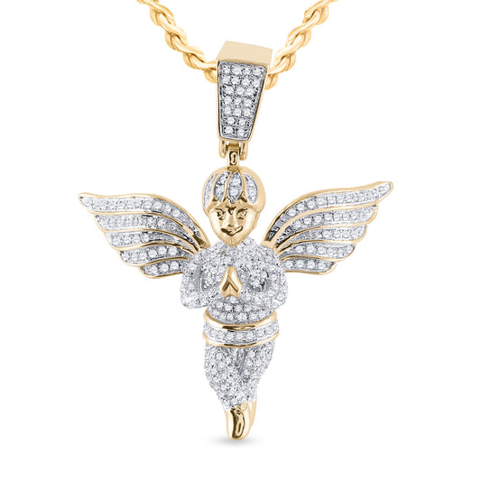 10kt Yellow Gold Mens Round Diamond Angel Charm Pendant 3/4 Cttw