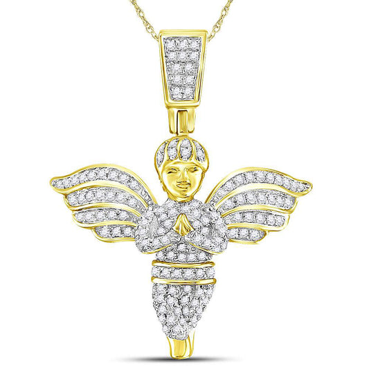 10kt Yellow Gold Mens Round Angel Diamond Charm Pendant 3/8 Cttw