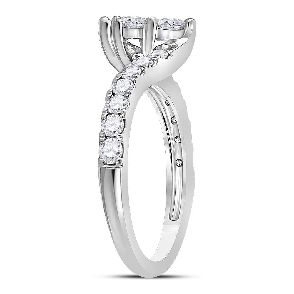 14kt White Gold Round Diamond 2-stone Bridal Wedding Engagement Ring 1 Cttw