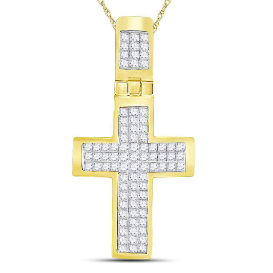 10kt Yellow Gold Mens Princess Diamond Cross Charm Pendant 5/8 Cttw