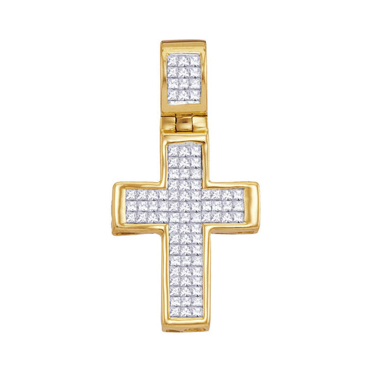 10kt Yellow Gold Womens Princess Diamond Cross Pendant 5/8 Cttw
