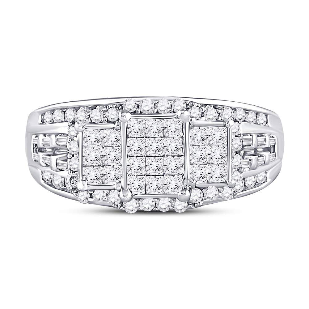 10kt White Gold Womens Princess Diamond Triple Cluster Ring 1 Cttw