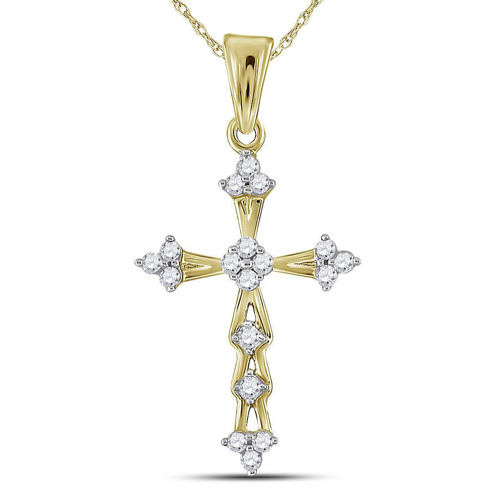 10kt Yellow Gold Womens Round Diamond Flared Cross Pendant 1/5 Cttw