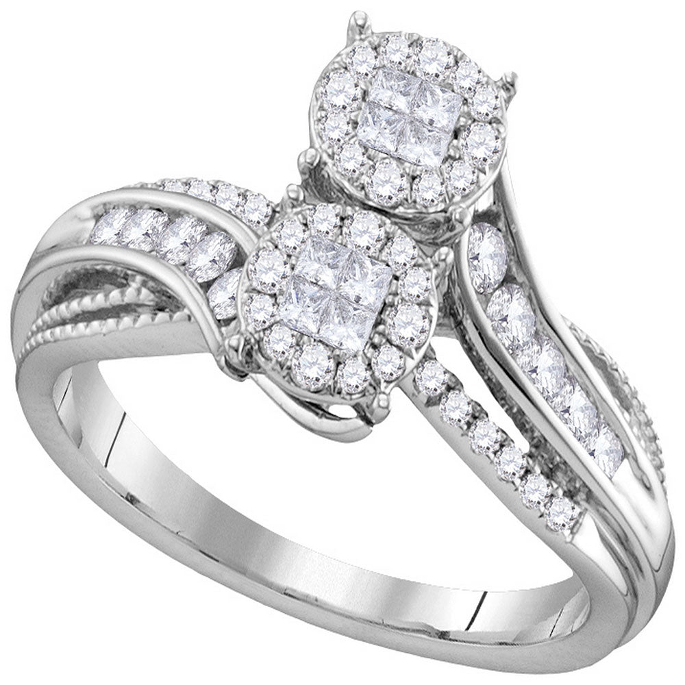 14kt White Gold Princess Round Diamond Bypass Bridal Wedding Engagement Ring 1/2 Cttw