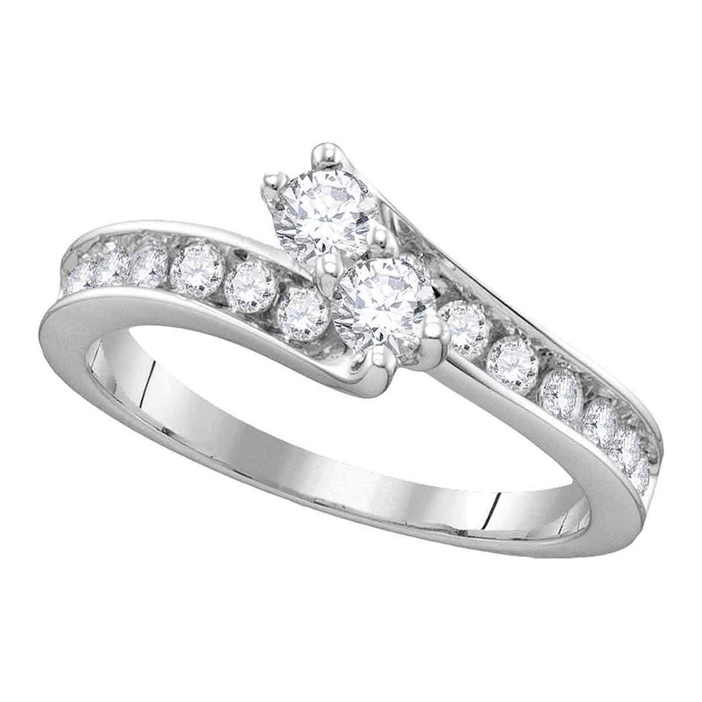 14kt White Gold Round Diamond 2-stone Bridal Wedding Engagement Ring 1-1/2 Cttw