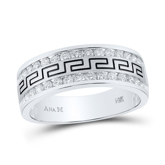 14k White Gold Mens Round Diamond Grecco Wedding Anniversary Band 3/4 Cttw